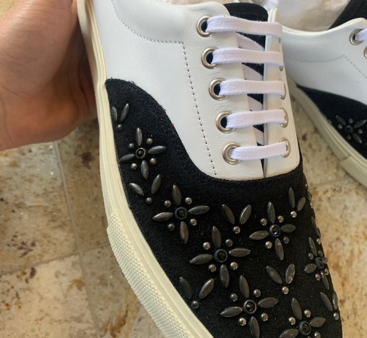 Studded Lace Up Sneakers Low Top In Black White