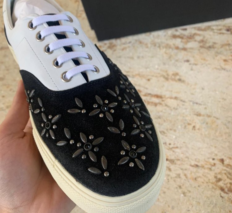 Studded Lace Up Sneakers Low Top In Black White