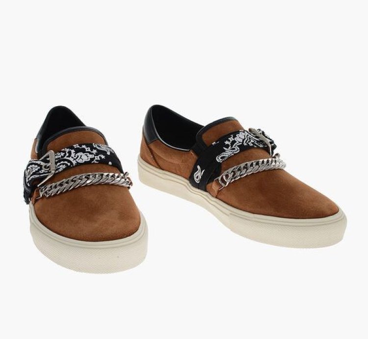 Suede Bandana Chain Slip On Sneakers