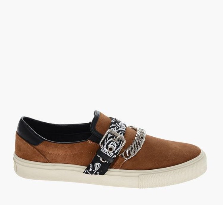 Suede Bandana Chain Slip On Sneakers