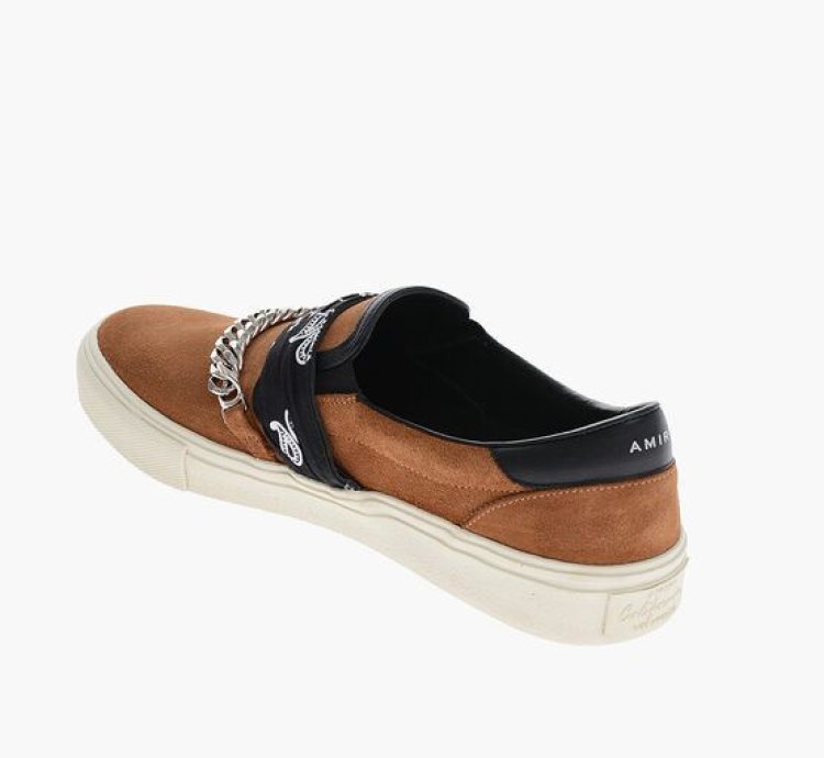 Suede Bandana Chain Slip On Sneakers