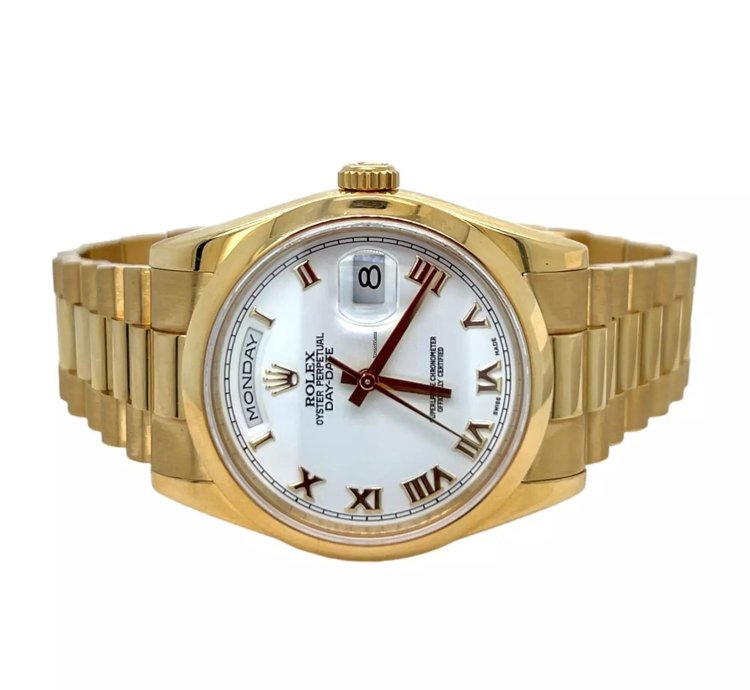 Rolex Day-date 36 Gold President Watch Bracelet 36mm White Dial Roman Numeral
