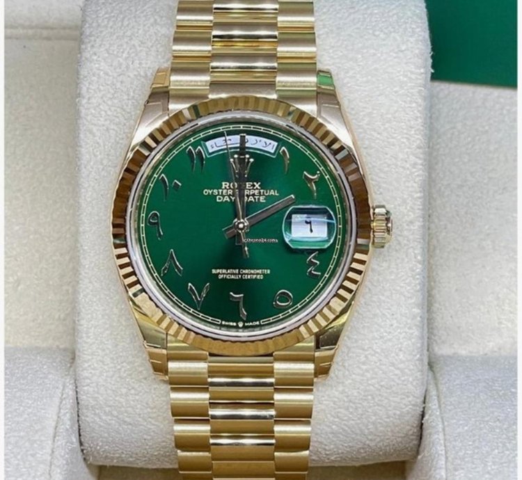 Rolex Day-date 36 Green Arabic Dial Bezel Diamond