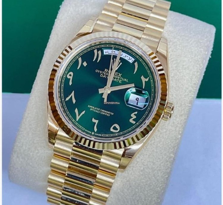 Rolex Day-date 36 Green Arabic Dial Bezel Diamond