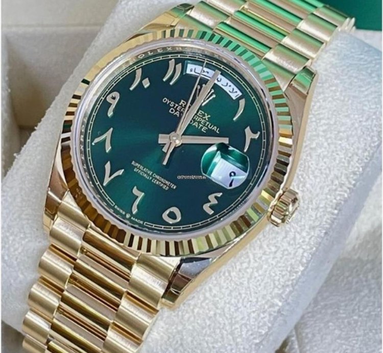 Rolex Day-date 36 Green Arabic Dial Bezel Diamond