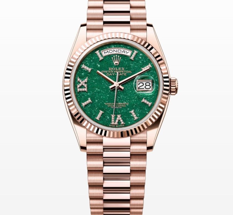 Rolex Day-date 36 Green Aventurine Roman Diamond Dial Unworn