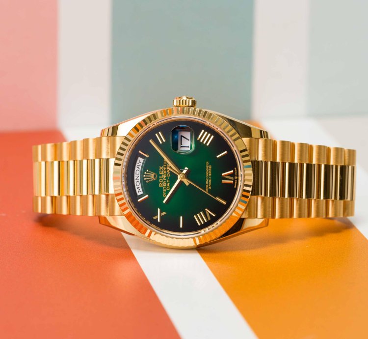 Rolex Day-date 36 Green Ombr Dial Yellow Gold 36mm 128238 - Box Papers 2024