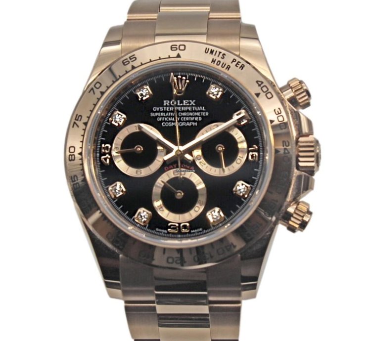 Rolex Daytona 18k Rose Gold Black Diamond Dial 116505