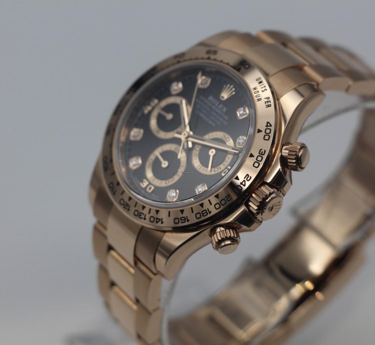 Rolex Daytona 18k Rose Gold Black Diamond Dial 116505