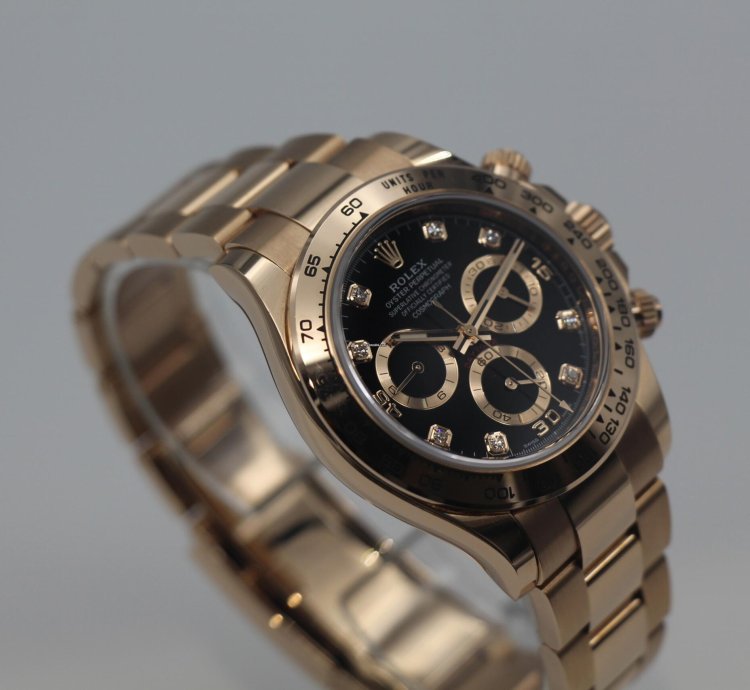 Rolex Daytona 18k Rose Gold Black Diamond Dial 116505