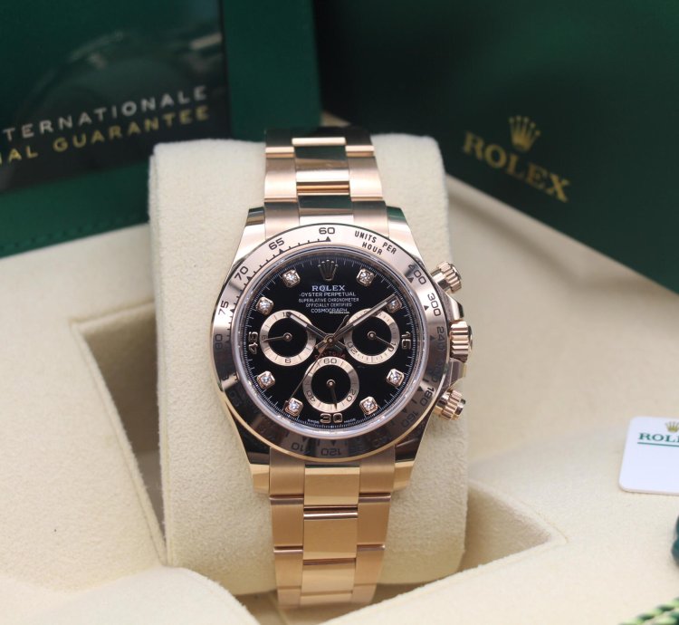 Rolex Daytona 18k Rose Gold Black Diamond Dial 116505