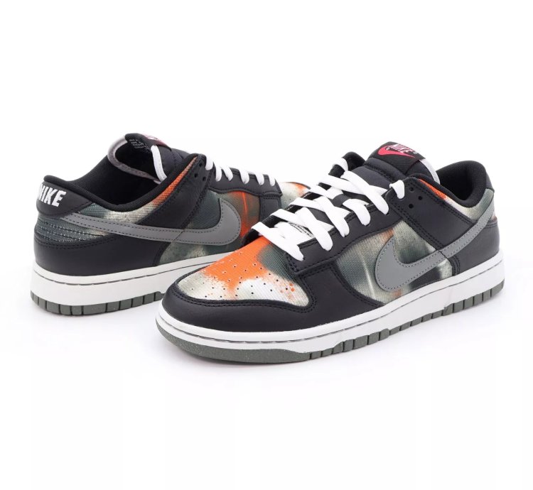 Dm0108-001 Nike Dunk Low Graffiti Black Red Grey Orange Tie-dye Khaki