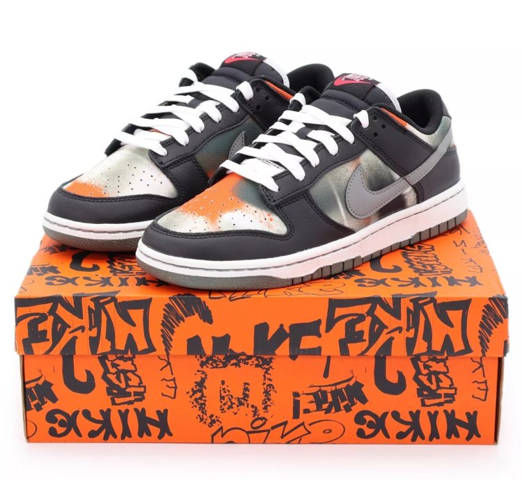 Dm0108-001 Nike Dunk Low Graffiti Black Red Grey Orange Tie-dye Khaki