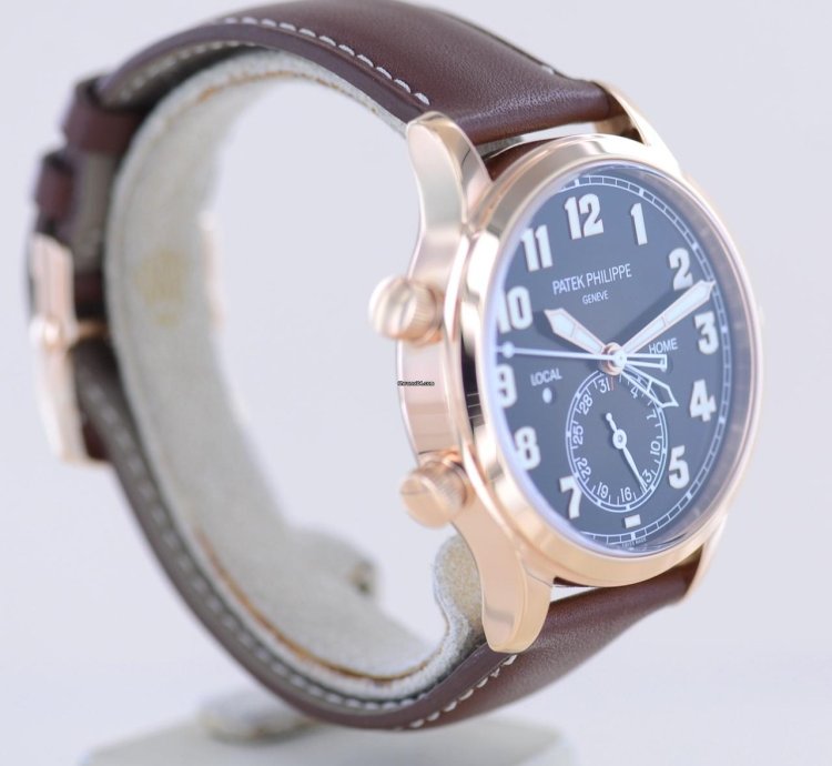 Patek Philippe Calatrava Pilot Travel Time 18k Ros Gold Cal 324 Brown Dial Luxusuhr