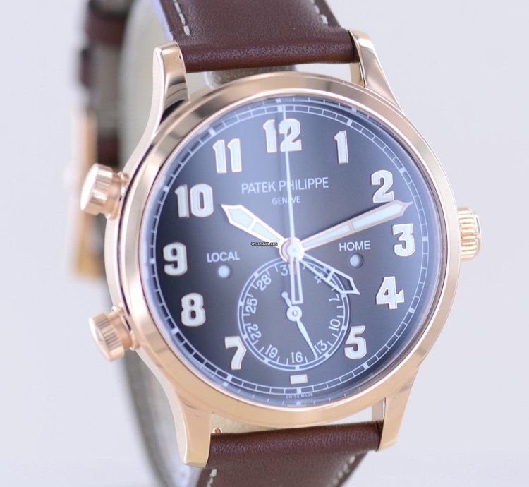 Patek Philippe Calatrava Pilot Travel Time 18k Ros Gold Cal 324 Brown Dial Luxusuhr