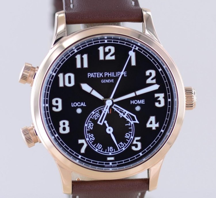 Patek Philippe Calatrava Pilot Travel Time 18k Ros Gold Cal 324 Brown Dial Luxusuhr