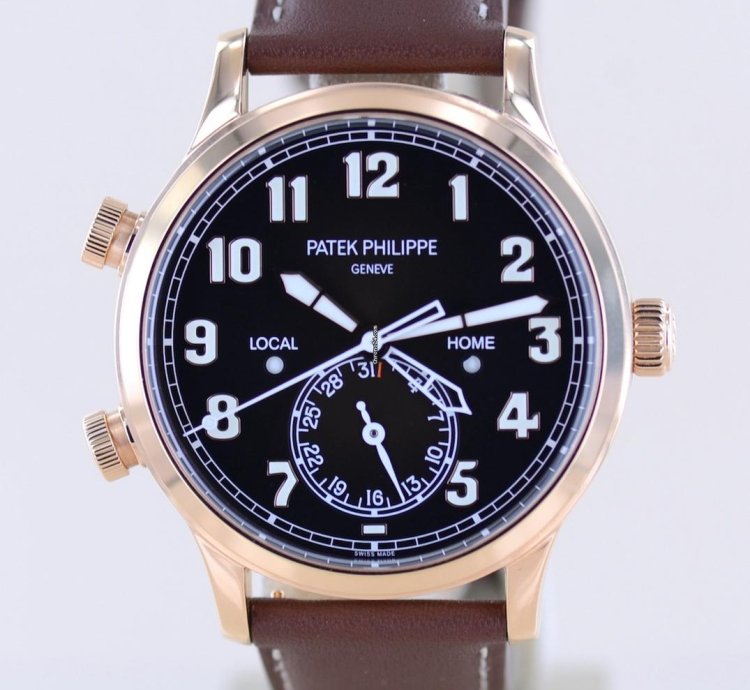 Patek Philippe Calatrava Pilot Travel Time 18k Ros Gold Cal 324 Brown Dial Luxusuhr