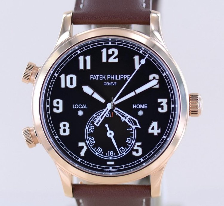 Patek Philippe Calatrava Pilot Travel Time 18k Ros Gold Cal 324 Brown Dial Luxusuhr