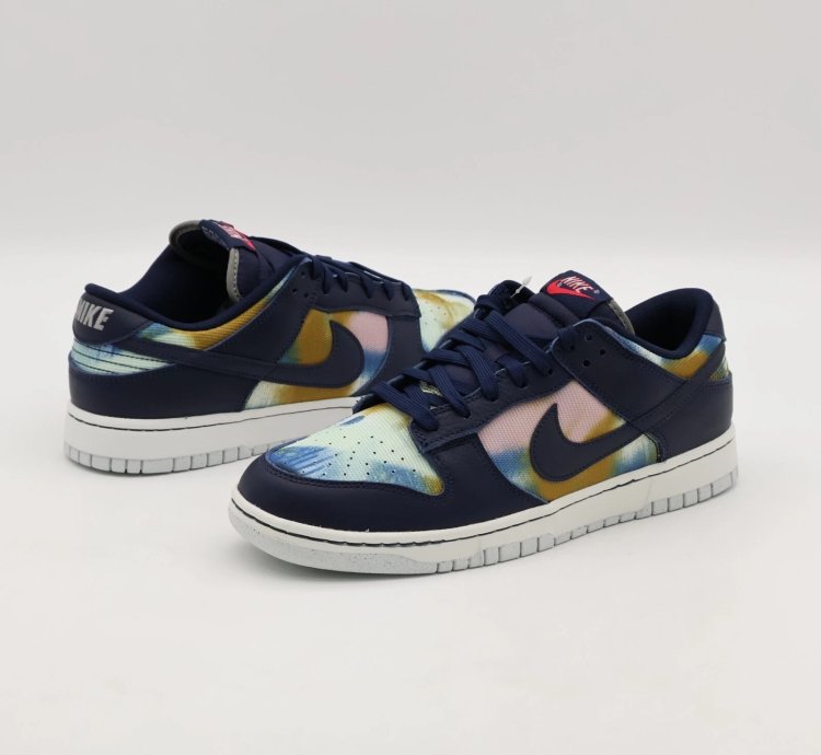 Dm0108-400 Nike Dunk Low Graffiti Navy Yellow Obsidian Summit White Red