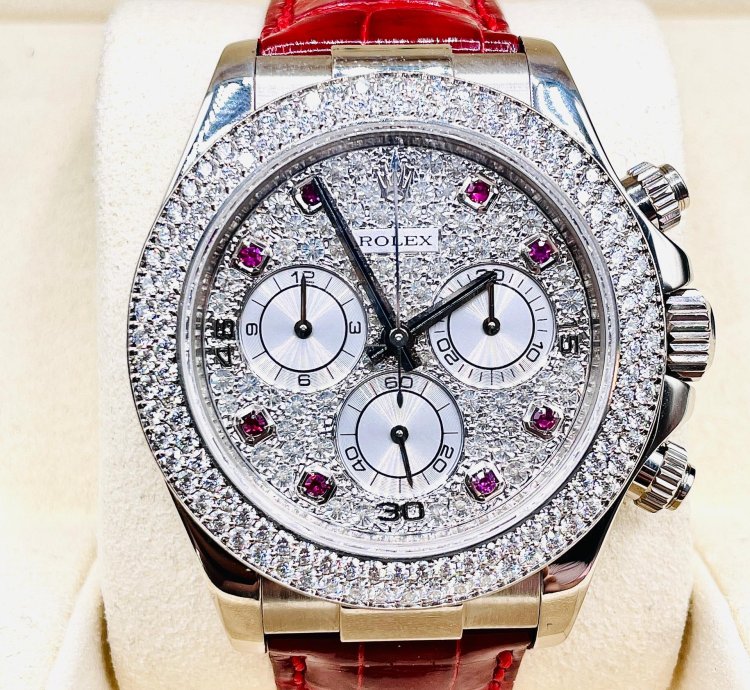 Rolex Daytona 18kt Whitegold Ruby Diamond Original Setting Very Rare Piece