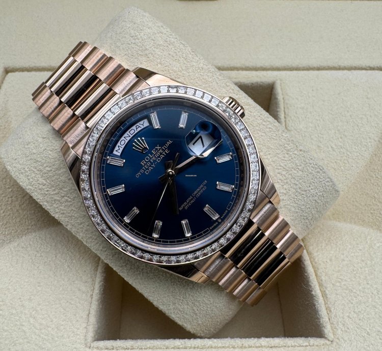 Rolex Day-date 36 New 128395tbr Blue Full Set Xl Jewelry Box Papers And Tags