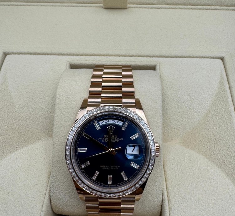 Rolex Day-date 36 New 128395tbr Blue Full Set Xl Jewelry Box Papers And Tags
