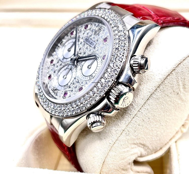 Rolex Daytona 18kt Whitegold Ruby Diamond Original Setting Very Rare Piece