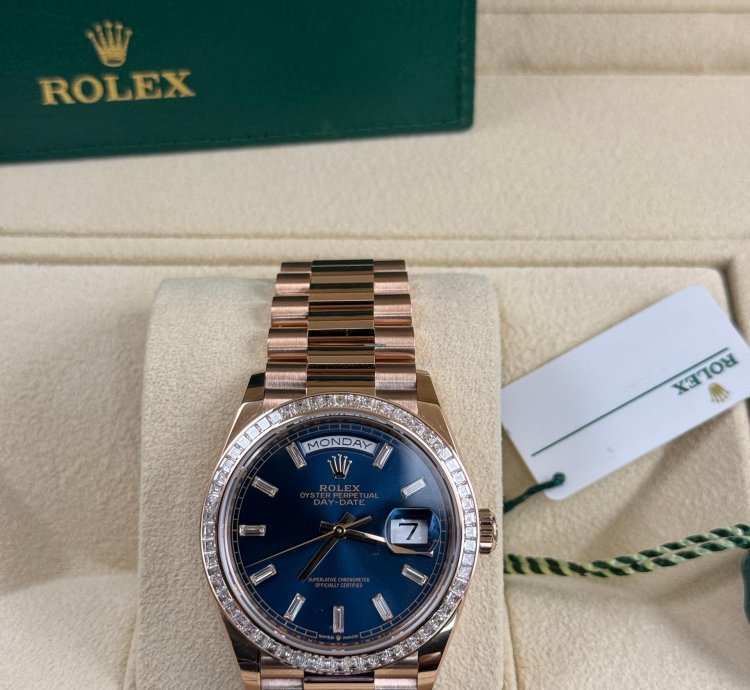 Rolex Day-date 36 New 128395tbr Blue Full Set Xl Jewelry Box Papers And Tags