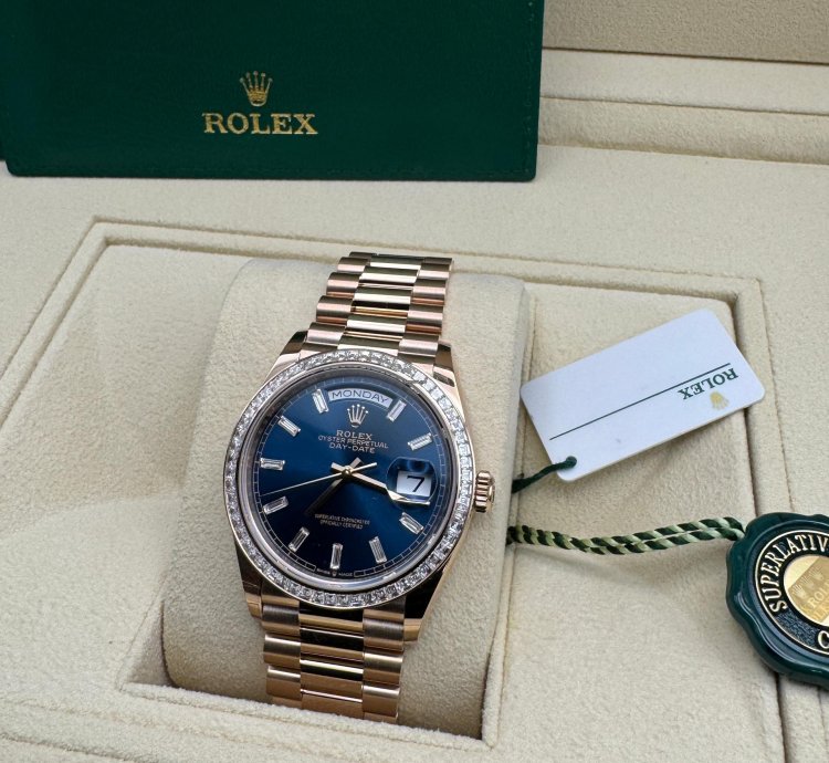 Rolex Day-date 36 New 128395tbr Blue Full Set Xl Jewelry Box Papers And Tags