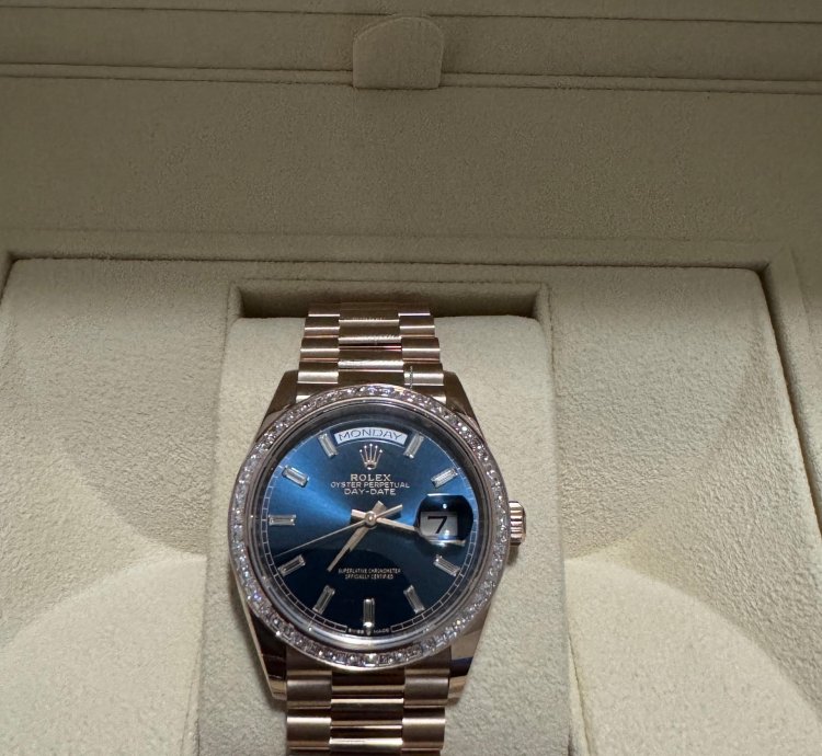 Rolex Day-date 36 New 128395tbr Blue Full Set Xl Jewelry Box Papers And Tags