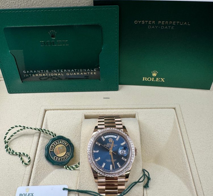 Rolex Day-date 36 New 128395tbr Blue Full Set Xl Jewelry Box Papers And Tags