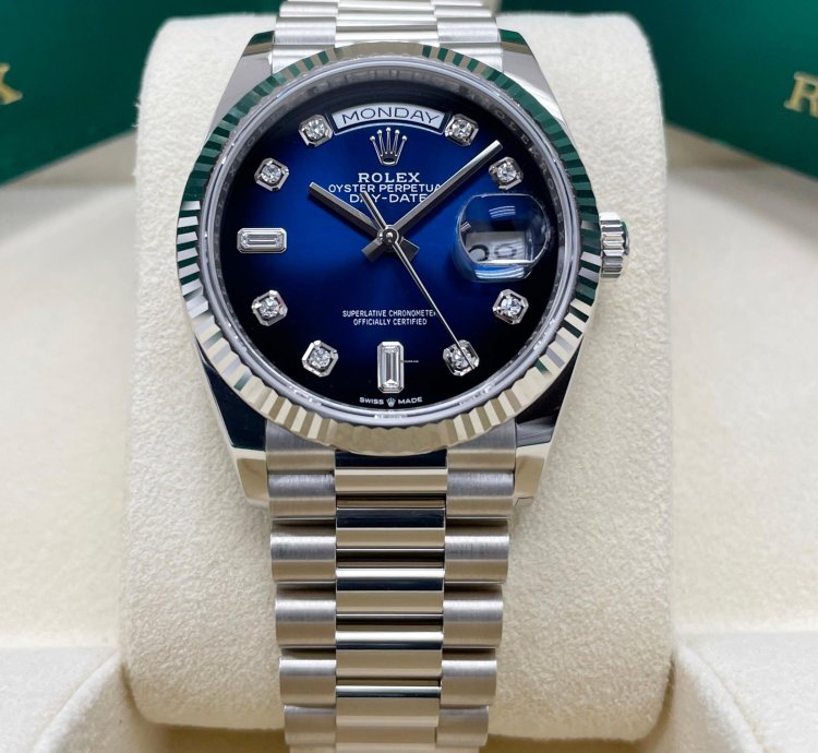 Rolex Day-date 36 New Day-date 36mm 128239 Fluted Bezel Blue Ombre Diamond Dial Presidential Band