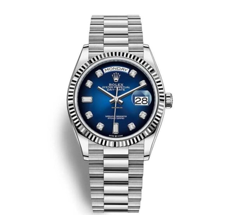 Rolex Day-date 36 New Day-date 36mm 128239 Fluted Bezel Blue Ombre Diamond Dial Presidential Band
