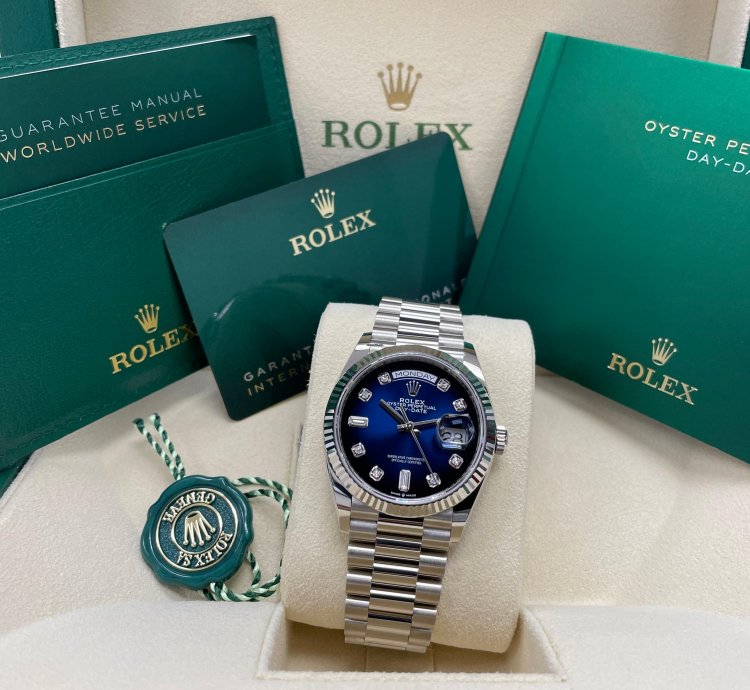 Rolex Day-date 36 New Day-date 36mm 128239 Fluted Bezel Blue Ombre Diamond Dial Presidential Band