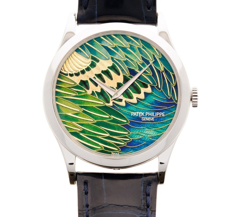 Patek Philippe Calatrava Platinum Handcraft Calatrava Ref 5077p With Peacock Or Pheasant Dial