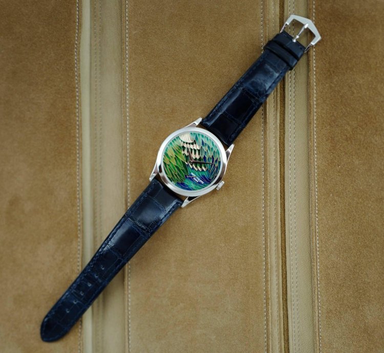 Patek Philippe Calatrava Platinum Handcraft Calatrava Ref 5077p With Peacock Or Pheasant Dial
