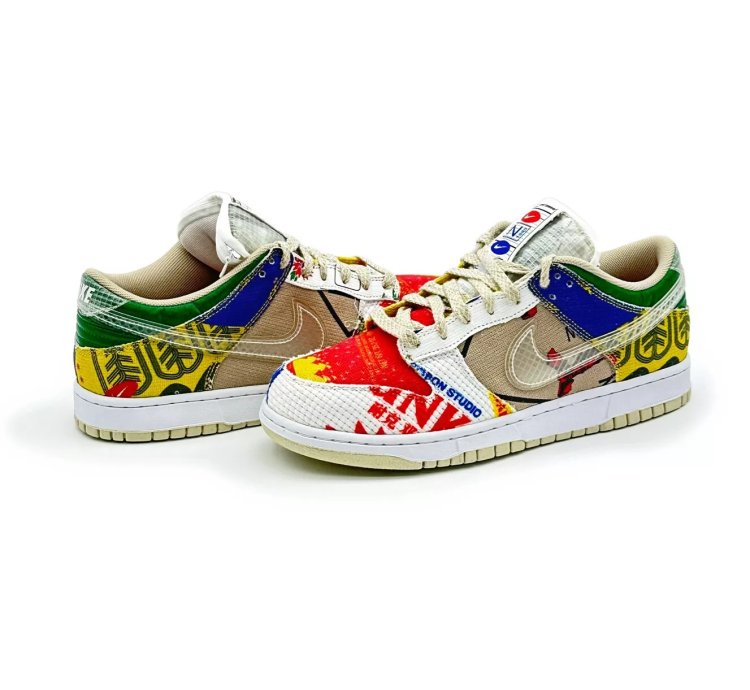 Da6125-900 Nike Dunk Low City Market Red White Beige Multi Green Yellow