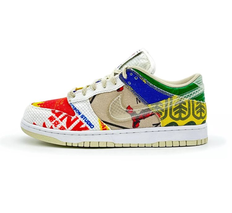 Da6125-900 Nike Dunk Low City Market Red White Beige Multi Green Yellow