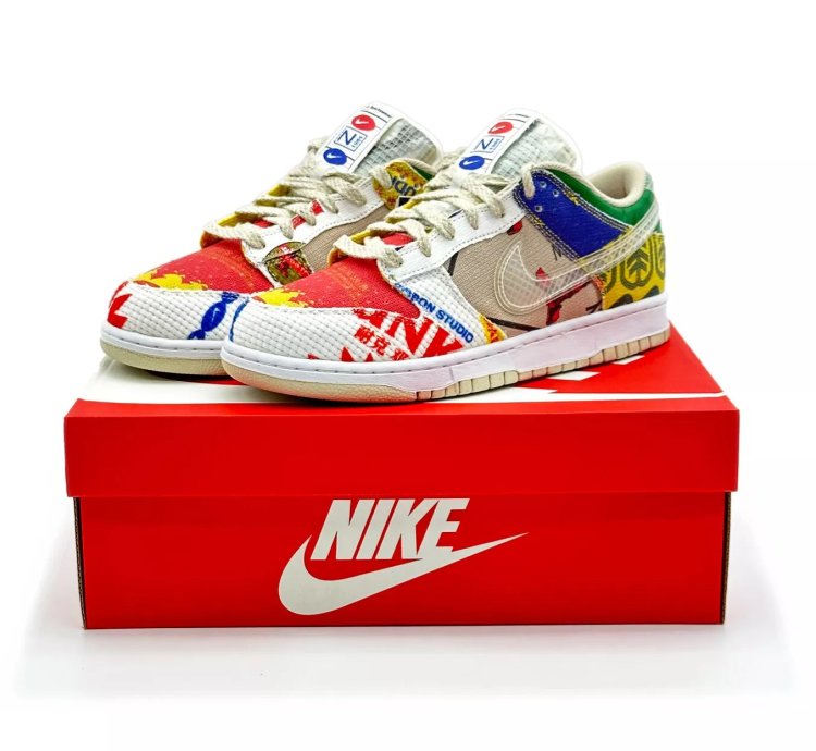 Da6125-900 Nike Dunk Low City Market Red White Beige Multi Green Yellow