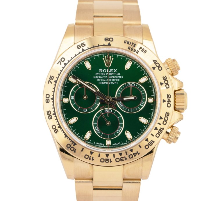 Rolex Daytona 2021 New Papers Rolex Daytona Cosmograph Green 40mm 18k Yellow Watch 116508 Box
