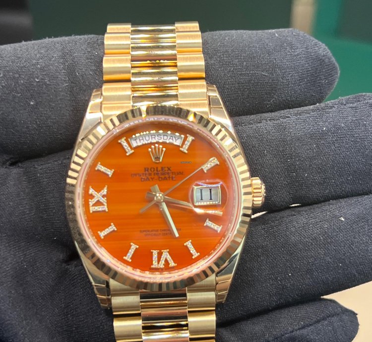Rolex Day-date 36 Orange Diamond Dial Full Yellow Gold