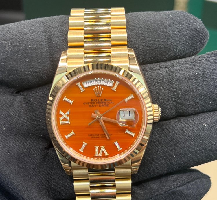 Rolex Day-date 36 Orange Diamond Dial Full Yellow Gold