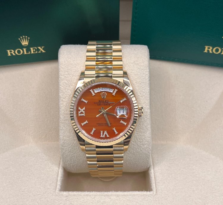 Rolex Day-date 36 Orange Diamond Dial Full Yellow Gold
