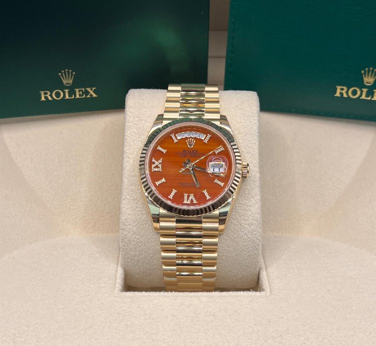 Rolex Day-date 36 Orange Diamond Dial Full Yellow Gold