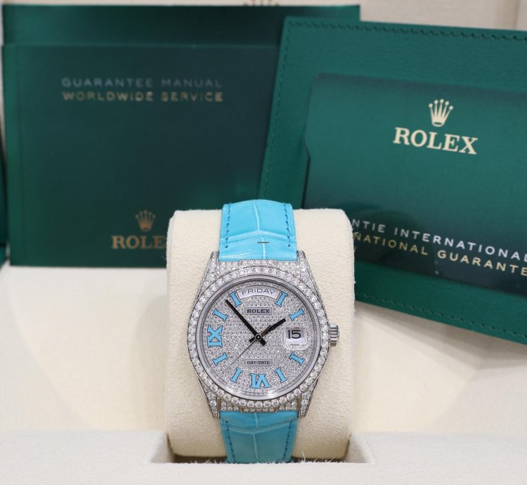 Rolex Day-date 36 Pav Tiffany Turquoise Leather New Full Set Off Catalogue