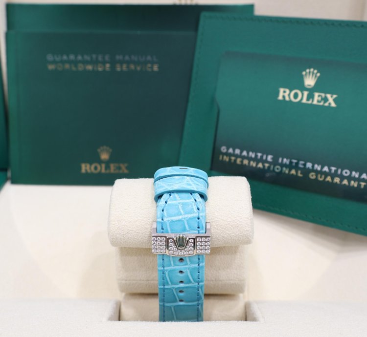 Rolex Day-date 36 Pav Tiffany Turquoise Leather New Full Set Off Catalogue
