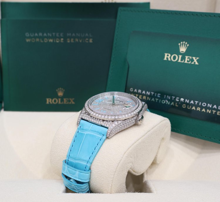 Rolex Day-date 36 Pav Tiffany Turquoise Leather New Full Set Off Catalogue