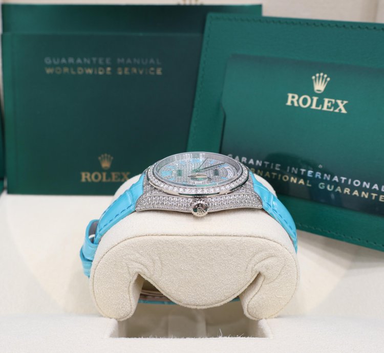 Rolex Day-date 36 Pav Tiffany Turquoise Leather New Full Set Off Catalogue
