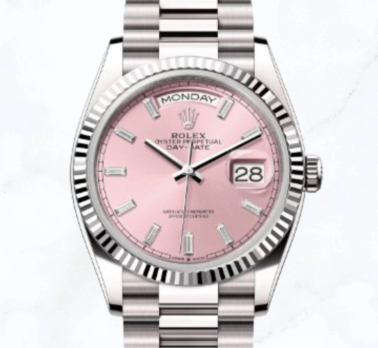 Rolex Day-date 36 Pink Baguette Diamond Dial 128239 new Unworn