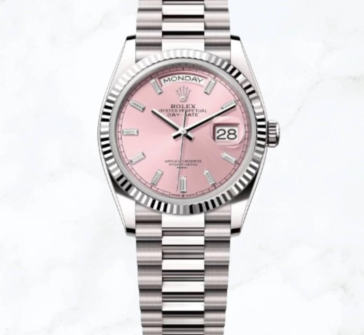 Rolex Day-date 36 Pink Baguette Diamond Dial 128239 new Unworn